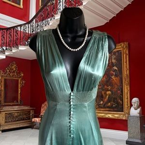 Vintage 60s/70s Mint Green Satin Full Length Evening Gown Size Small